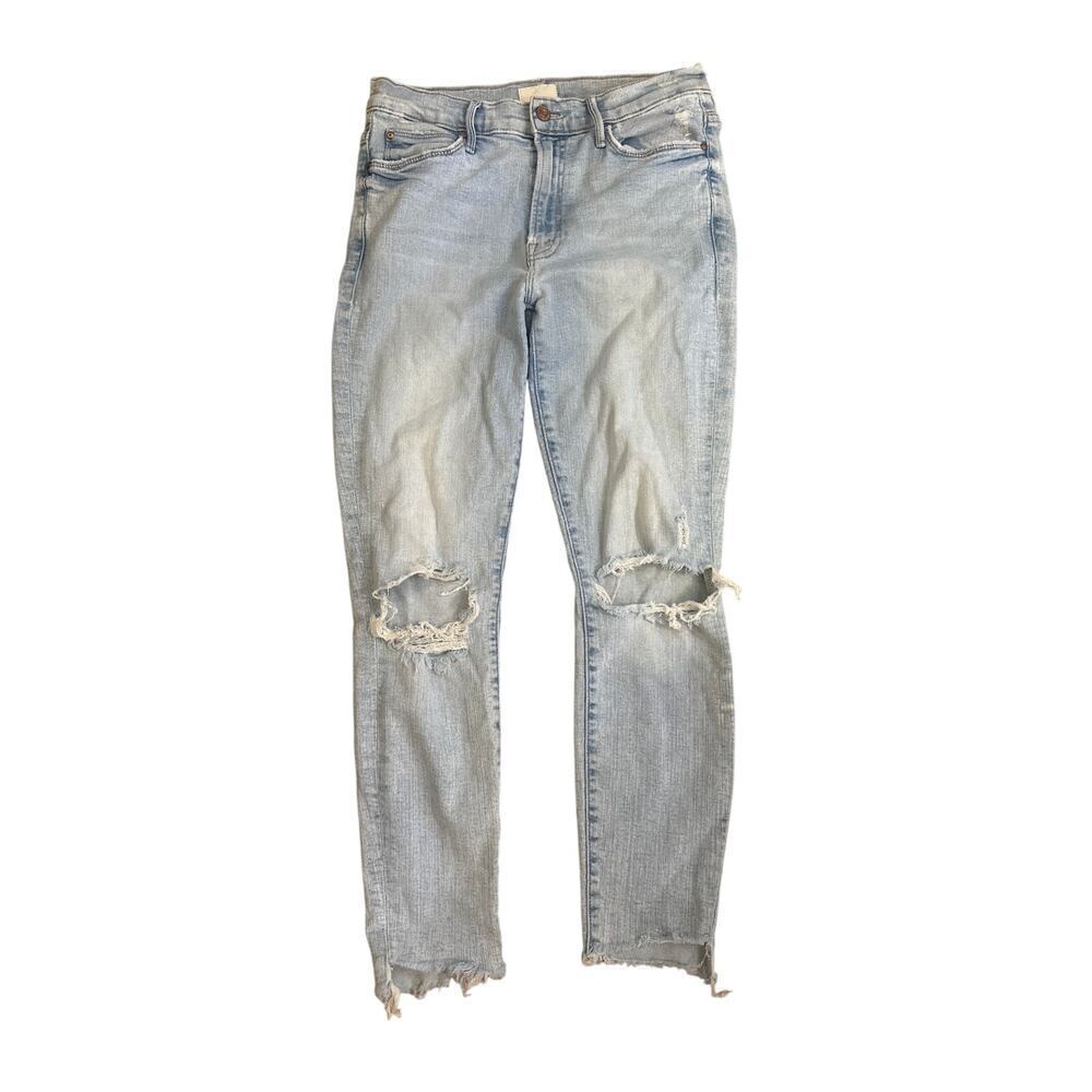 Mother  The Stunning Zip Ankle Step Fray Jeans Womens Size 27 distressed denim